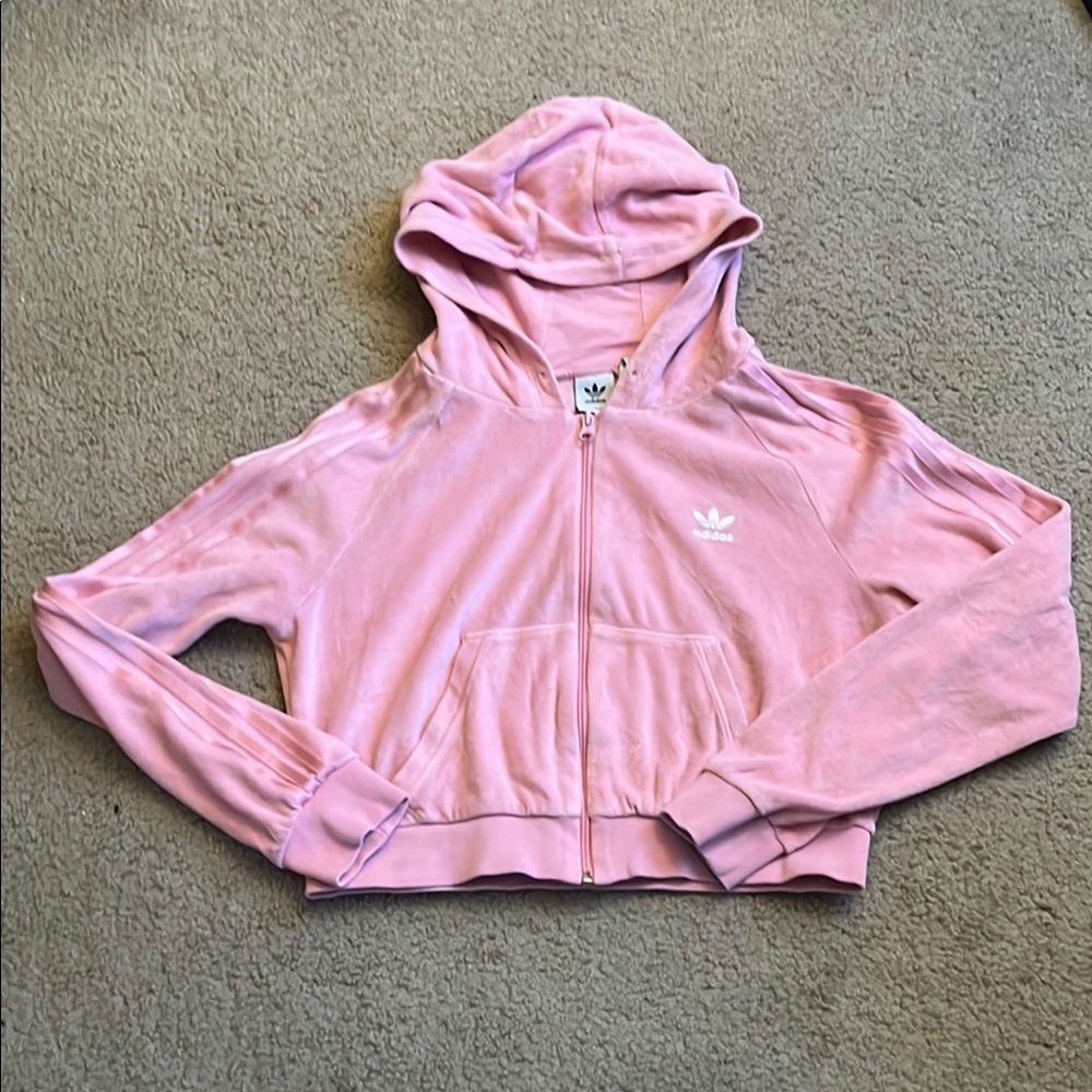 Adidas cropped cotton velour hoodie